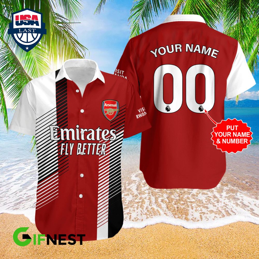 Arsenal FC Custom Name Number Emirates Fly Better Hawaiian Shirt