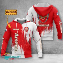 Arsenal FC Custom Name Red White Pullover Hoodie