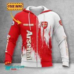 Arsenal FC Custom Name Red White Zip Up Hoodie