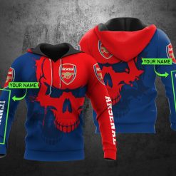 Arsenal FC Custom Name Skull Pullover Hoodie