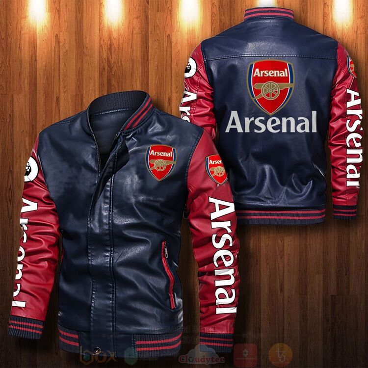 Arsenal FC Navy Red Leather Bomber Jacket