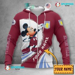 Aston Villa FC Custom Name Mickey Zip Up Hoodie