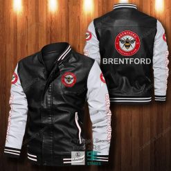 Brentford FC Black White Leather Bomber Jacket