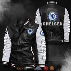 Chelsea FC Black White Leather Bomber Jacket