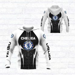 Chelsea FC Black White Zip Up Hoodie