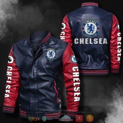 Chelsea FC Navy Red Leather Bomber Jacket