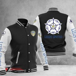 Leeds United Black White Baseball Jacket