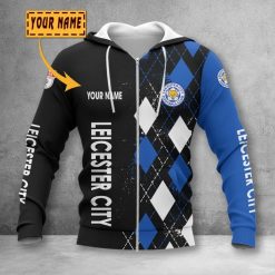 Leicester City FC Custom Name Black Zip Up Hoodie