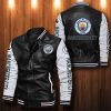 Manchester City Black White Leather Bomber Jacket
