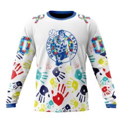 NBA Boston Celtics Custom Name Number Autism Awareness Hands Sweatshirt
