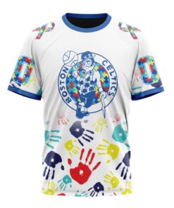 NBA Boston Celtics Custom Name Number Autism Awareness Hands T-Shirt
