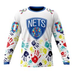 NBA Brooklyn Nets Custom Name Number Autism Awareness Hands Sweatshirt