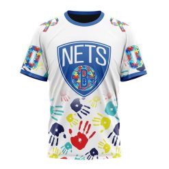 NBA Brooklyn Nets Custom Name Number Autism Awareness Hands T-Shirt