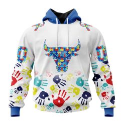 NBA Chicago Bulls Custom Name Number Autism Awareness Hands Pullover Hoodie