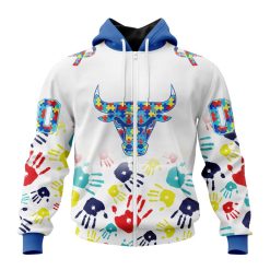 NBA Chicago Bulls Custom Name Number Autism Awareness Hands Zip Up Hoodie