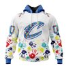NBA Cleveland Cavaliers Custom Name Number Autism Awareness Hands Pullover Hoodie