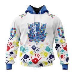 NBA Dallas Mavericks Custom Name Number Autism Awareness Hands Pullover Hoodie