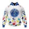 NBA Denver Nuggets Custom Name Number Autism Awareness Hands Pullover Hoodie