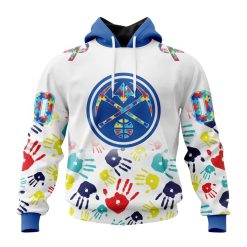 NBA Denver Nuggets Custom Name Number Autism Awareness Hands Pullover Hoodie