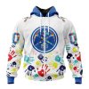 NBA Denver Nuggets Custom Name Number Autism Awareness Hands Zip Up Hoodie