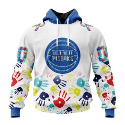NBA Detroit Pistons Custom Name Number Autism Awareness Hands Pullover Hoodie