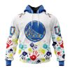 NBA Golden State Warriors Custom Name Number Autism Awareness Hands Pullover Hoodie