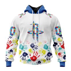 NBA Houston Rockets Custom Name Number Autism Awareness Hands Pullover Hoodie