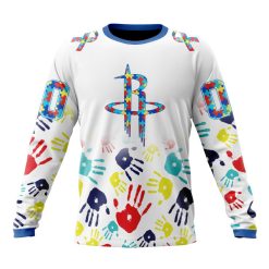 NBA Houston Rockets Custom Name Number Autism Awareness Hands Sweatshirt
