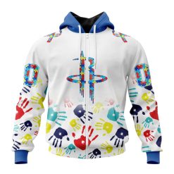 NBA Houston Rockets Custom Name Number Autism Awareness Hands Zip Up Hoodie