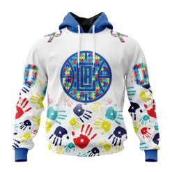 NBA Los Angeles Clippers Custom Name Number Autism Awareness Hands Pullover Hoodie
