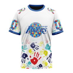 NBA Los Angeles Lakers Custom Name Number Autism Awareness Hands T-Shirt