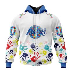 NBA Los Angeles Lakers Custom Name Number Autism Awareness Hands Zip Up Hoodie