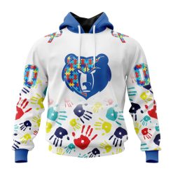 NBA Memphis Grizzlies Custom Name Number Autism Awareness Hands Pullover Hoodie