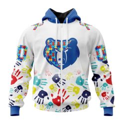 NBA Memphis Grizzlies Custom Name Number Autism Awareness Hands Zip Up Hoodie