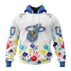 NBA Miami Heat Custom Name Number Autism Awareness Hands Pullover Hoodie