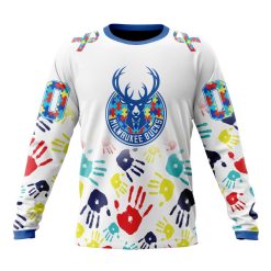 NBA Milwaukee Bucks Custom Name Number Autism Awareness Hands Sweatshirt