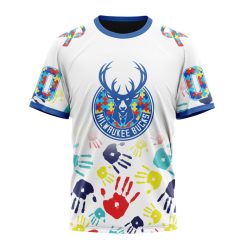 NBA Milwaukee Bucks Custom Name Number Autism Awareness Hands T-Shirt