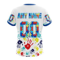 Alternative view of NBA Minnesota Timberwolves Custom Name Number Autism Awareness Hands T-Shirt