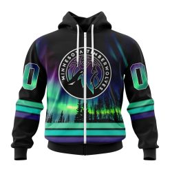 NBA Minnesota Timberwolves Custom Name Number Northern Lights Zip Up Hoodie