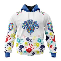 NBA New York Knicks Custom Name Number Autism Awareness Hands Pullover Hoodie