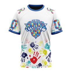 NBA New York Knicks Custom Name Number Autism Awareness Hands T-Shirt