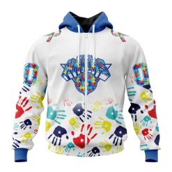 NBA New York Knicks Custom Name Number Autism Awareness Hands Zip Up Hoodie