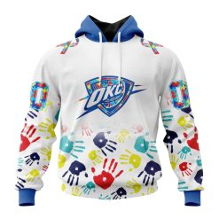 NBA Oklahoma City Thunder Custom Name Number Autism Awareness Hands Pullover Hoodie