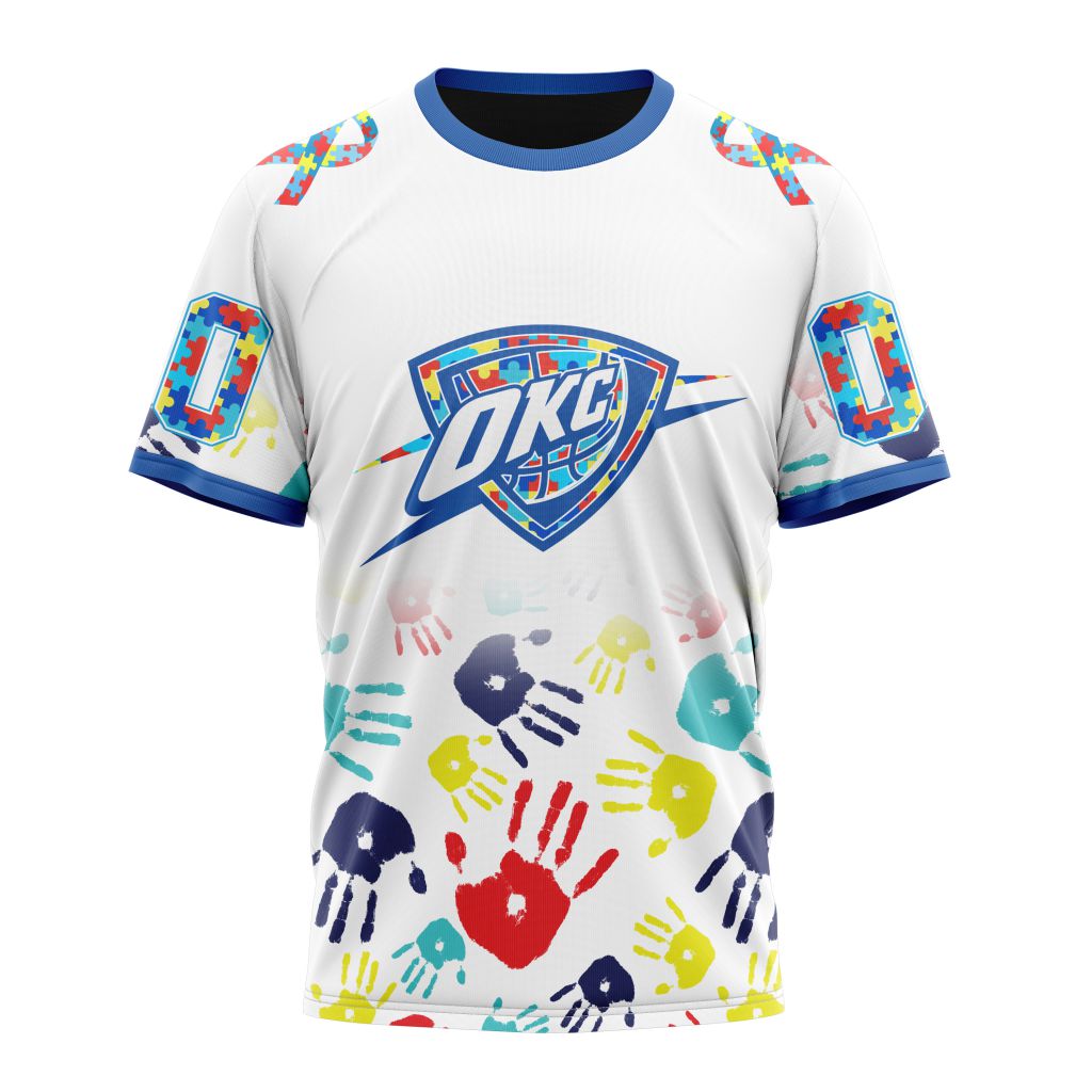 NBA Oklahoma City Thunder Custom Name Number Autism Awareness Hands T-Shirt