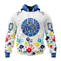 NBA Philadelphia 76ers Custom Name Number Autism Awareness Hands Pullover Hoodie