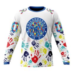 NBA Philadelphia 76ers Custom Name Number Autism Awareness Hands Sweatshirt