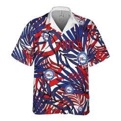 Alternative view of NBA Philadelphia 76ers Tropical Palm Leaves Hawaiian Shirt