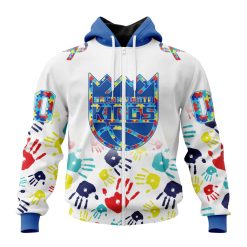 NBA Sacramento Kings Custom Name Number Autism Awareness Hands Zip Up Hoodie