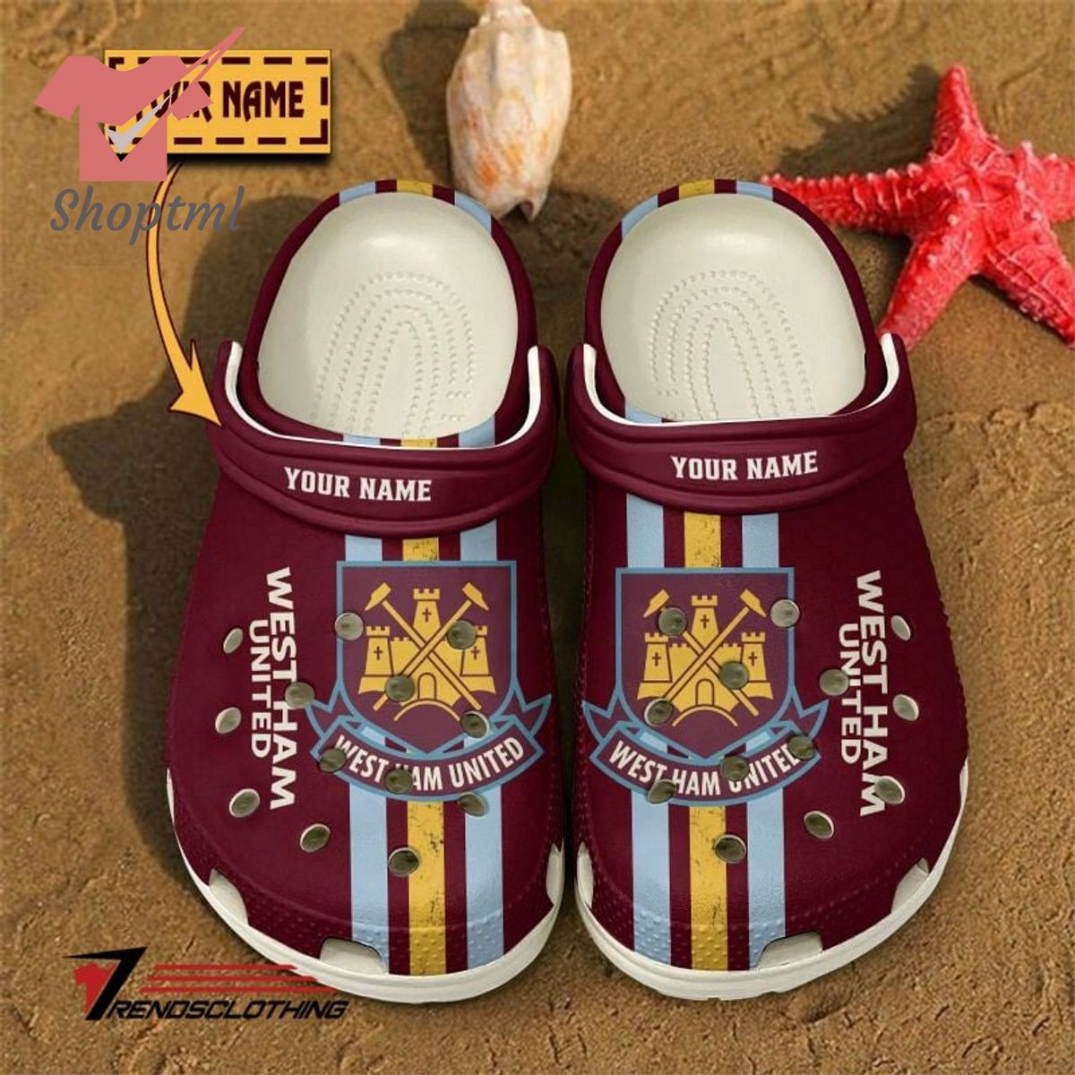 West Ham United FC Custom Name Logo Crocs