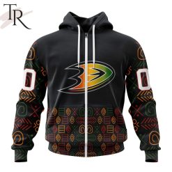 NHL Anaheim Ducks Custom Name Number Black History Month Zip Up Hoodie